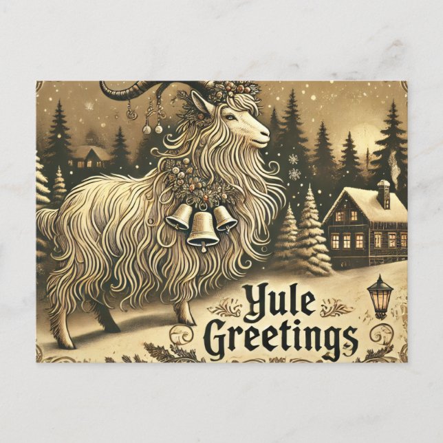 Yule Greetings - Festive Goat Holiday Art Postcard (Front)
