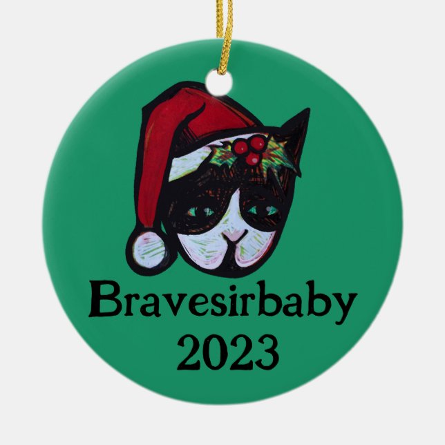 Yule Kitty Cat                                     Ceramic Ornament (Front)