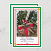 Yule Log Red Burlap Bow Green INSERT PHOTO