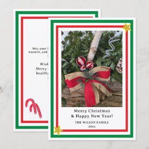 Yule Log Red Burlap Bow Green Red Holiday Card