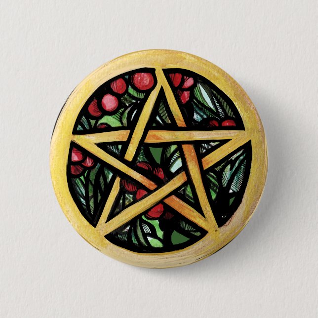 Yule Pentacle  Pagan Winter Solstice Symbol        6 Cm Round Badge (Front)