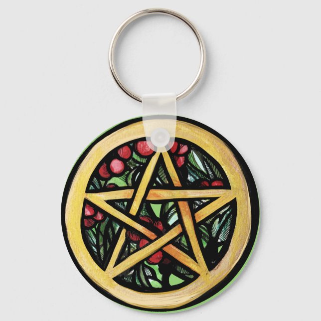 Yule Pentacle  Pagan Winter Solstice Symbol        Key Ring (Front)