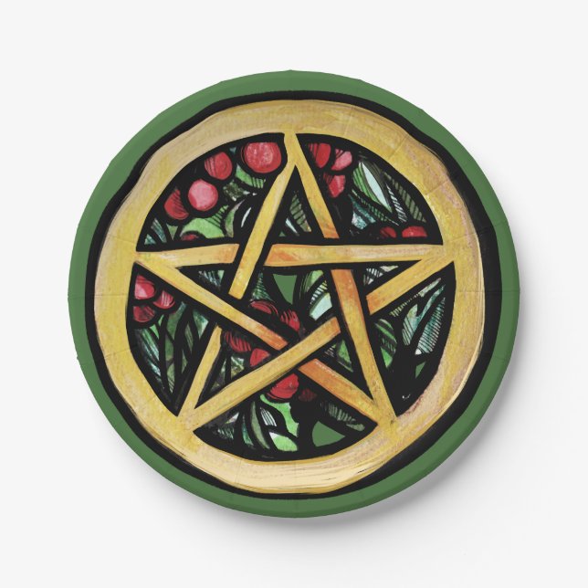 Yule Pentacle  Pagan Winter Solstice Symbol        Paper Plate (Front)