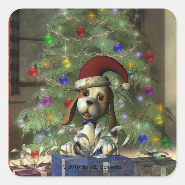 Yule Puppy Square Sticker (Front)