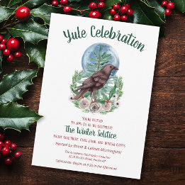 Yule Raven Winter Floral Full Moon Solstice Invitation