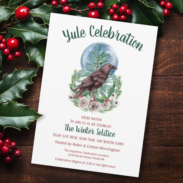 Yule Raven Winter Floral Full Moon Solstice Invitation (Creator Uploaded)