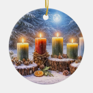 Yule Solstice Candles Moon  Ceramic Ornament