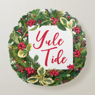 Yule Tide Round Christmas Throw Pillow