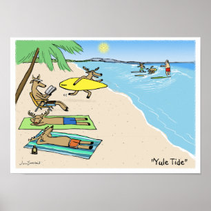 "Yule Tide" - Santa and Reindeer Beach Vacation Poster