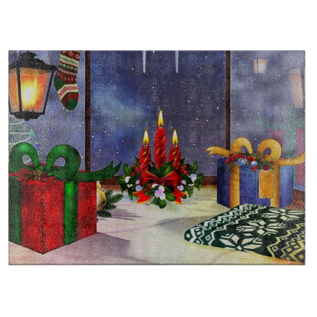 Yule Time Reflections Holiday Art Cutting Board (Front)