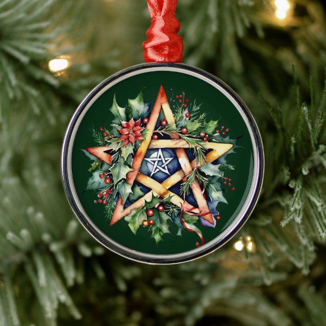 Yule Tree Winter Solstice Greenery Wicca Pentacle Metal Ornament (Tree)