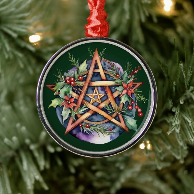 Yule Tree Winter Solstice Greenery Wicca Pentacle Metal Ornament (Tree)
