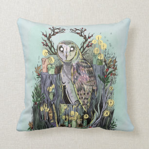 Yule Winter Solstice Barn Owl With Runes Cushion