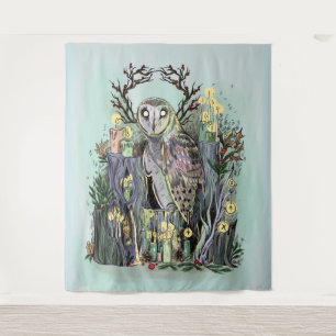 Yule Winter Solstice Barn Owl With Runes Tapestry