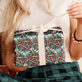 Yule Winter Solstice Greenery Wiccan Pentacle Wrapping Paper