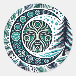 Yule Winter Solstice Greenman                      Classic Round Sticker