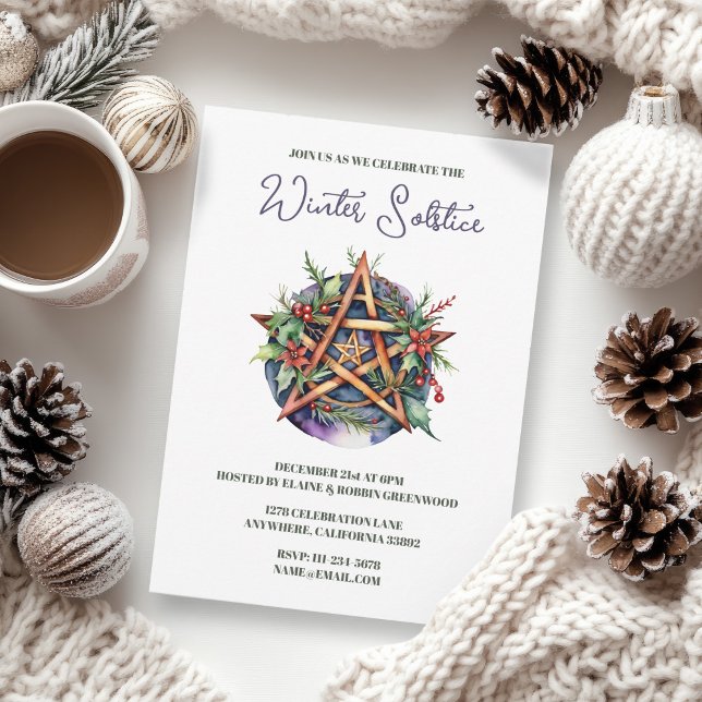 Yule Winter Solstice Holly Pentacle Pagan Wicca Invitation (Yule Winter Solstice Holly Pentacle Pagan Wicca Invitation)