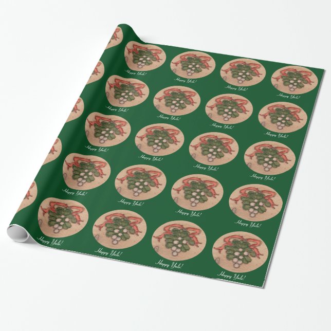 Yule Winter Solstice Mistletoe Retro Wrapping Paper (Unrolled)