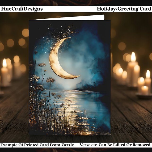 Yule & Winter Solstice Moonlight Water Reflection Holiday Card (Creator Uploaded)