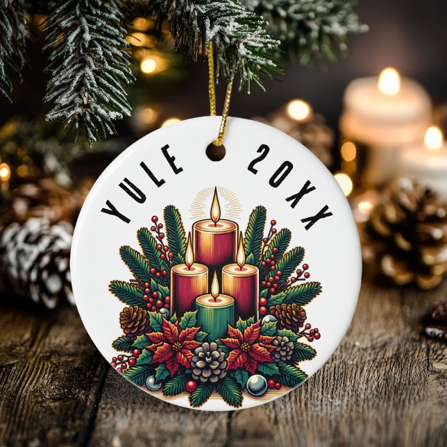Yule Winter Solstice Poinsettia & Greenery Wicca Ceramic Ornament (Yule Winter Solstice Poinsettia & Greenery Wicca Ceramic Ornament)
