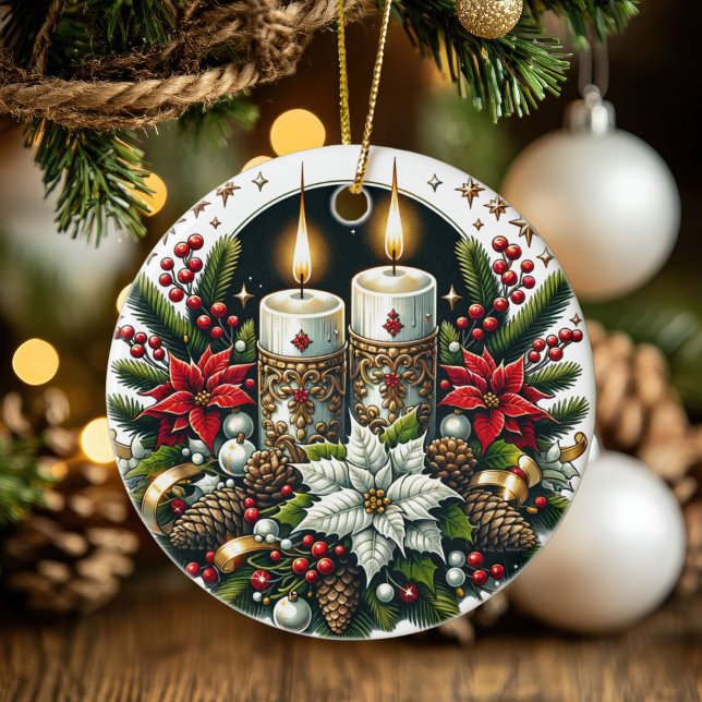 Yule Winter Solstice Poinsettia & Greenery Wicca Ceramic Ornament (Yule Winter Solstice Poinsettia & Greenery Wicca Ceramic Ornament)