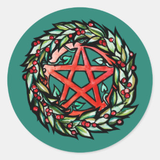 Yule Wreath Pentacle Pagan Pentagram Holiday Classic Round Sticker