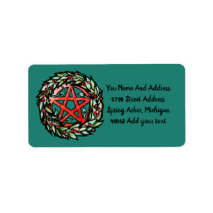 Yule Wreath Pentacle Pagan Pentagram Holiday       Label