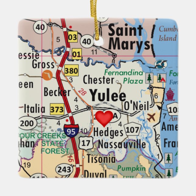 Yulee Florida Map Ceramic Ornament (Front)