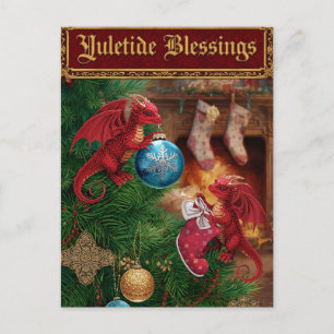 Yuletide Blessings Fantasy Dragon Christmas Holiday Postcard