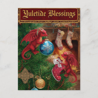 Yuletide Blessings Fantasy Dragon Christmas Holiday Postcard