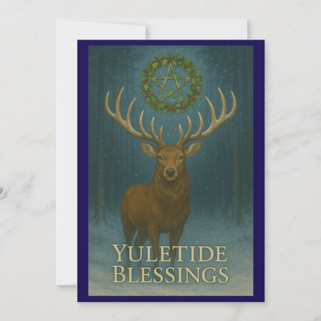 Yuletide Blessings Stag Invitation Card (Front)