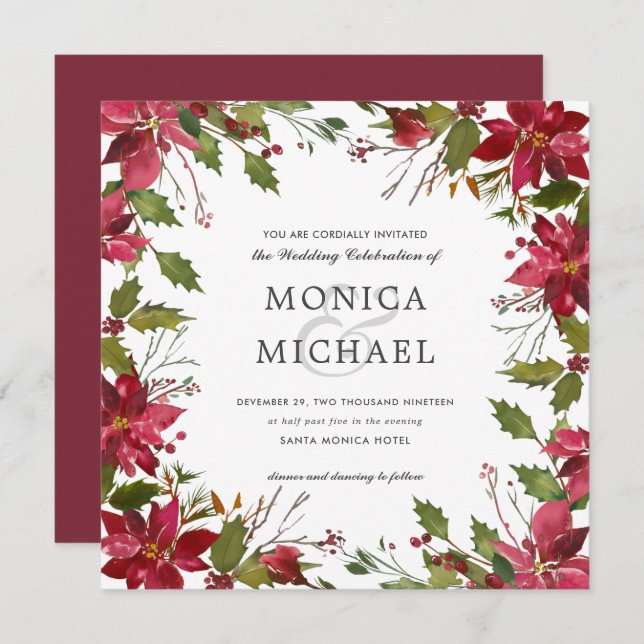 Yuletide | Botanical winter Christmas  Wedding Invitation (Front/Back)