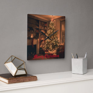 Yuletide Charm Square Wall Clock