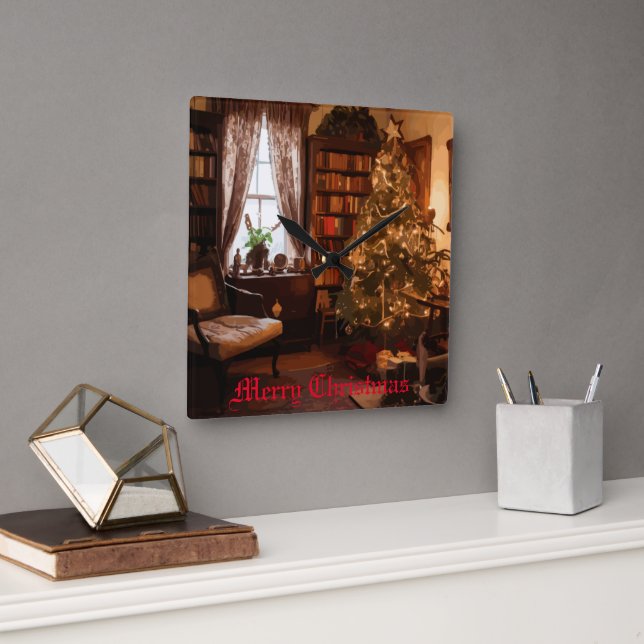 Yuletide Charm Square Wall Clock (Office)