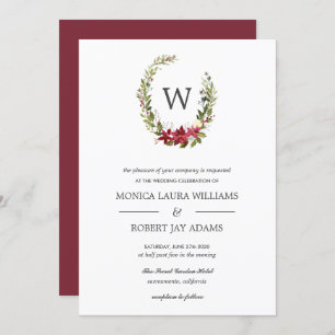 Yuletide   Floral Christmas Monogram Wedding Invitation
