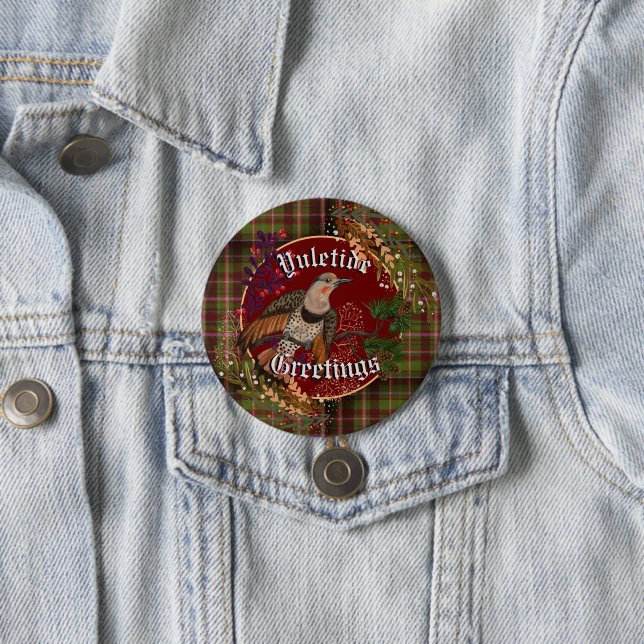 Yuletide Greetings Northern Flicker  7.5 Cm Round Badge (In Situ)