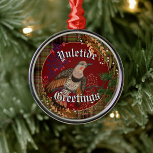 Yuletide Greetings Northern Flicker Metal Ornament