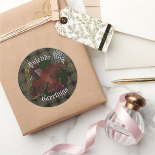 Yuletide Greetings Purple Finch Classic Round Sticker