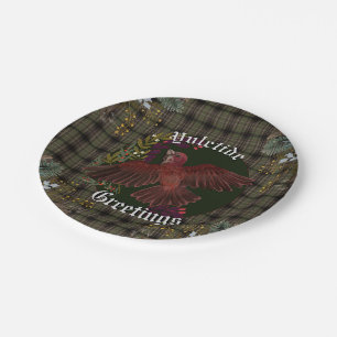 Yuletide Greetings Purple Finch Paper Plate