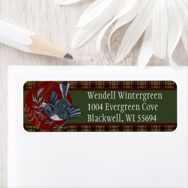 Yuletide Junco Bird   Return Address Label (Insitu)