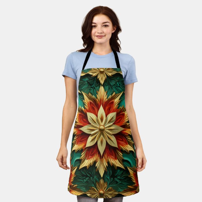 Yuletide Opulence: Golden Threads of Christmas Apron (Worn)