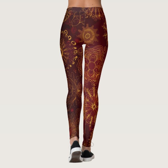 Yuletide Opulence: Golden Threads of Christmas Leggings (Back)