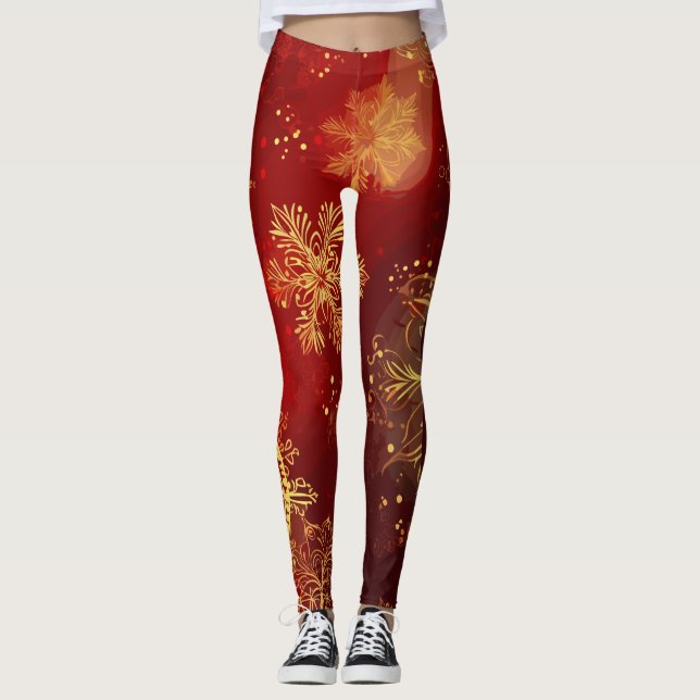 Yuletide Opulence: Golden Threads of Christmas Leggings (Front)