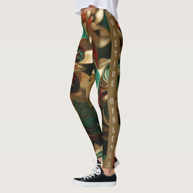 Yuletide Opulence: Golden Threads of Christmas Leggings (Left)