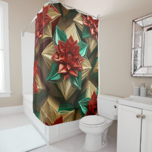 Yuletide Opulence: Golden Threads of Christmas Shower Curtain
