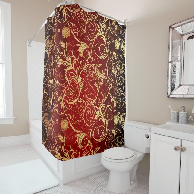 Yuletide Opulence: Golden Threads of Christmas Shower Curtain (In Situ)