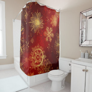 Yuletide Opulence: Golden Threads of Christmas Shower Curtain