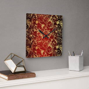 Yuletide Opulence: Golden Threads of Christmas Square Wall Clock