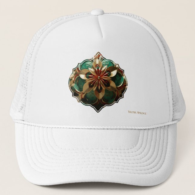 Yuletide Opulence: Golden Threads of Christmas Trucker Hat (Front)