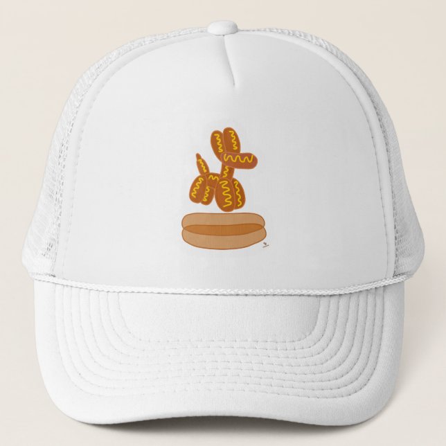 Yum Balloon Hot Dog Funny Cartoon Art Trucker Hat (Front)